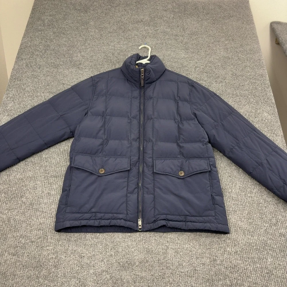 J CREW Jacket Mens L Navy Blue Cotton Nylon Down Fill Mock Neck Puffer Outdoor